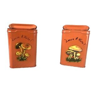 Vintage Prince Albert Painted Tobacco Tins Pair w/ Applied Mushroom Motif MCM